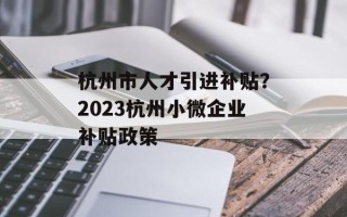 杭州市人才引进补贴？2023杭州小微企业补贴政策