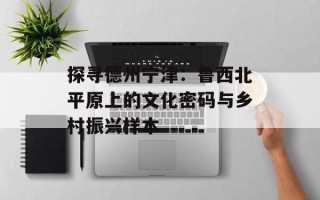 探寻德州宁津：鲁西北平原上的文化密码与乡村振兴样本