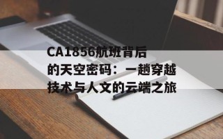 CA1856航班背后的天空密码：一趟穿越技术与人文的云端之旅